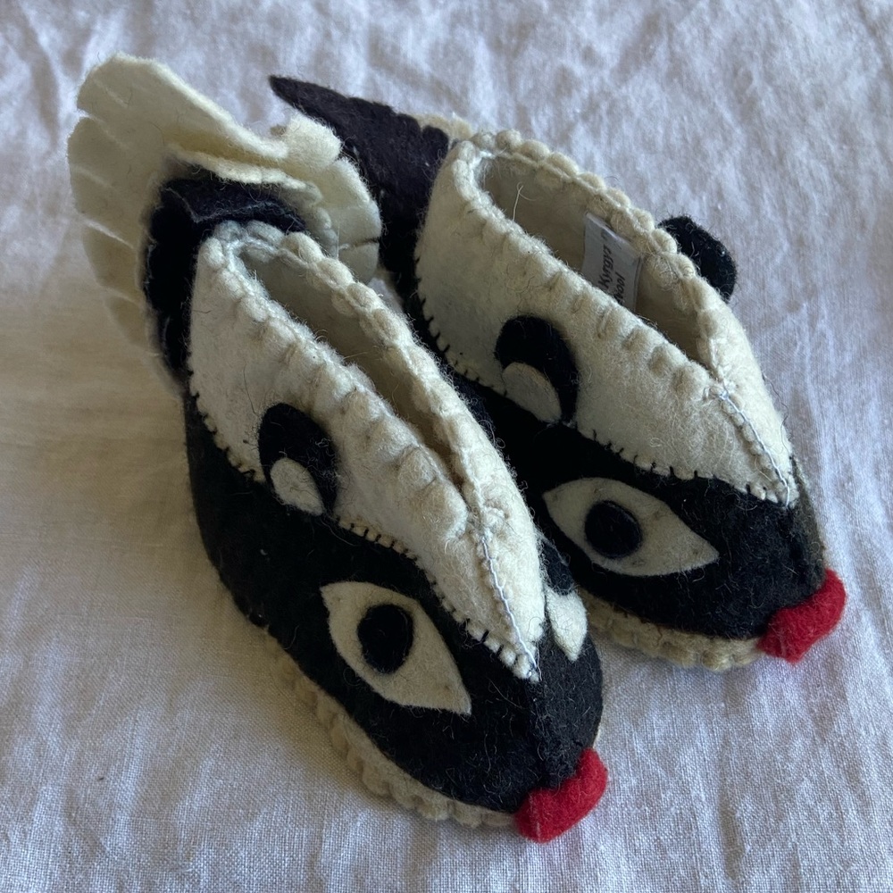 Handmade Wool Skunk Baby Booties